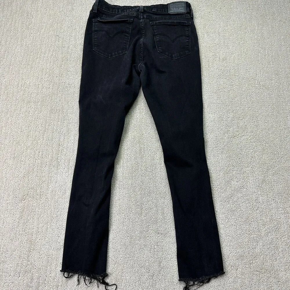 Levis 711 Jeans Women Black Distressed Skinny Slim Mid-Rise Denim Pants Size 30 - Picture 10 of 12